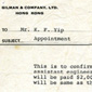The appointment letter of internal transfer of Electrical Installation Department, Gilman & Company Ltd. in the 1970s